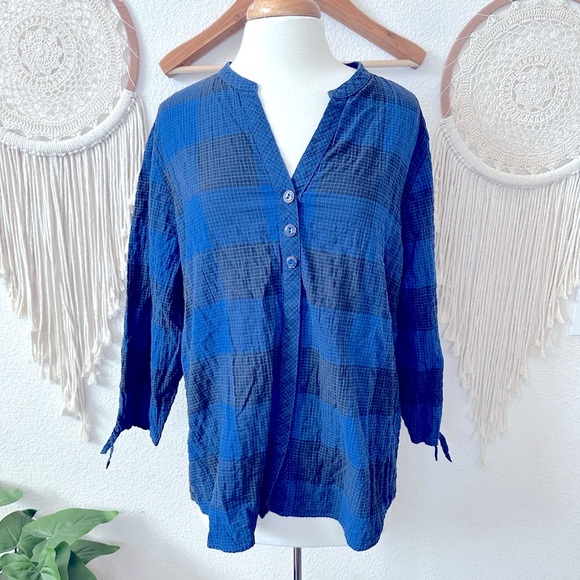 Habitat Tops Habitat Blue And Black Plaid Lagenlook Oversized Tunic